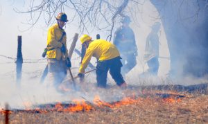 Firefighters battle a wildfire northwest of Fort Collins near LaPorte on March 15.