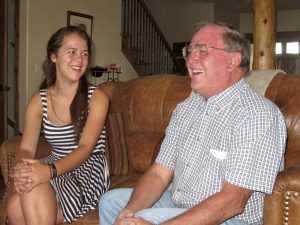Yesterday and today. Poudre High School’s first student council president, Richard Seaworth, right, shares a laugh with the current PHS student council president, Sophie Bibbey.	