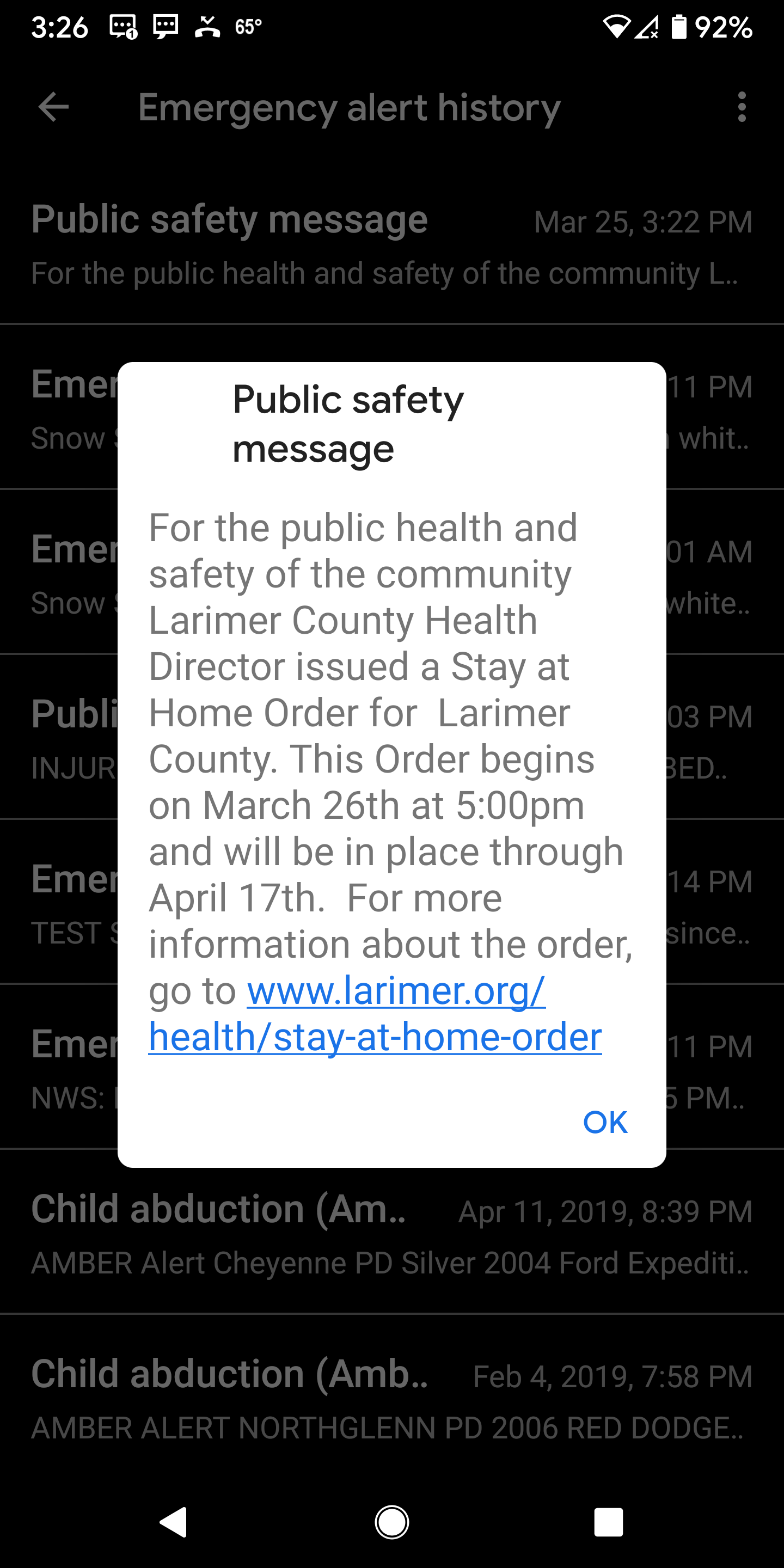 Larimer County Enables Emergecy Alert System for Stay at Home Order