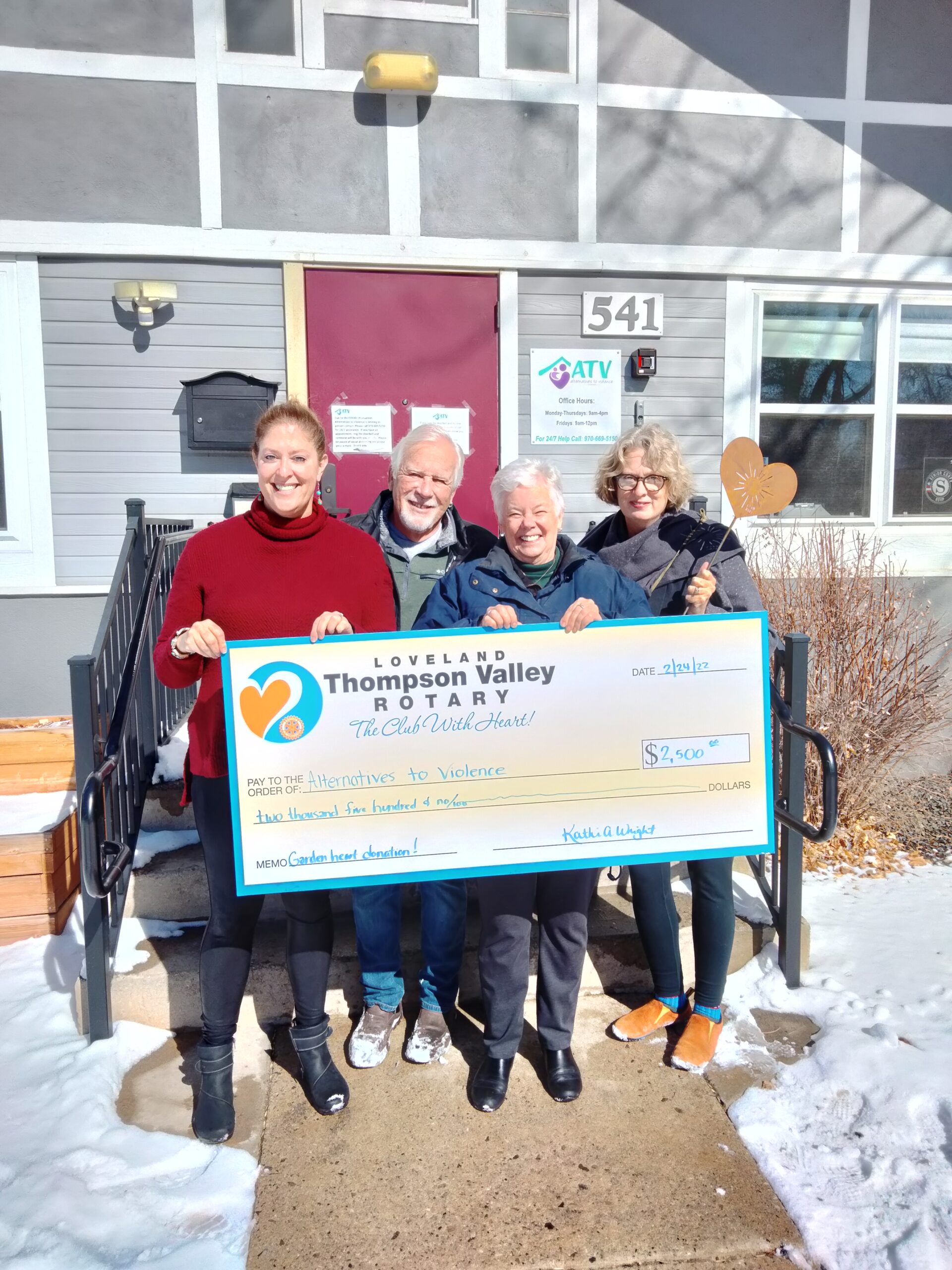 Loveland Thompson Valley Rotary Raises $2,500 for Alternatives to Violence Through First Garden Hearts Program